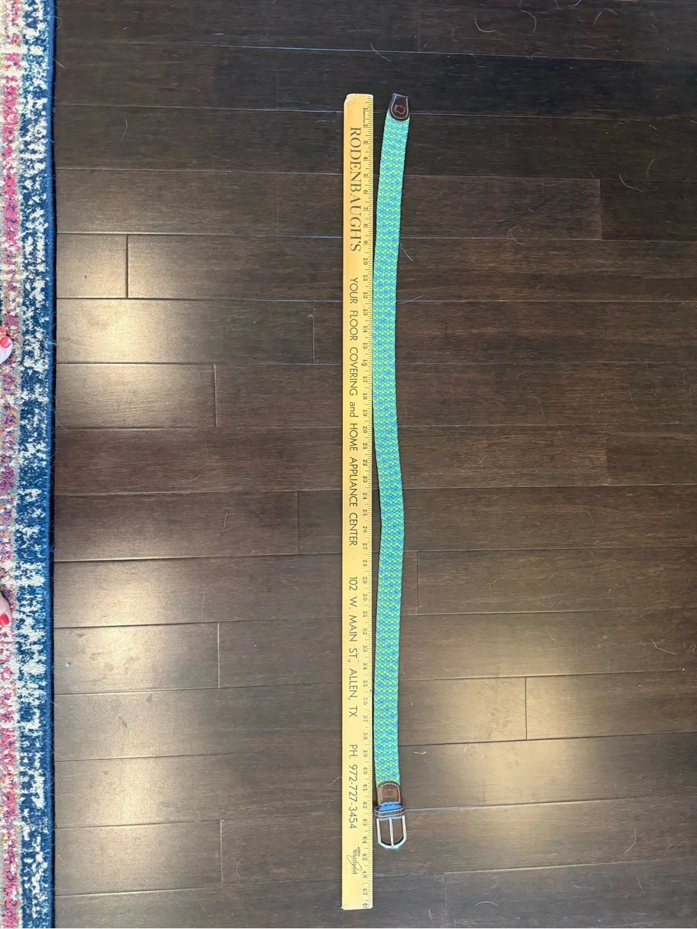 Braided Blue & Green Woven Belt with Brown Leather Trim